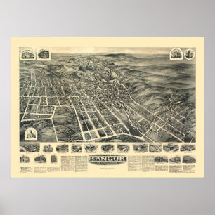 Affiche Bangor, carte panoramique de PA - 1918
