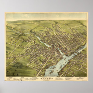 Affiche Bangor Maine 1875 Antique Panoramic Map