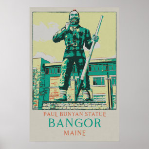 Affiche Bangor Maine États-Unis, statue de Paul Bunyan
