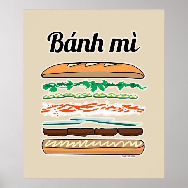 Affiche Banh Mi sandwich vietnamien baguette de pain franç (Devant)