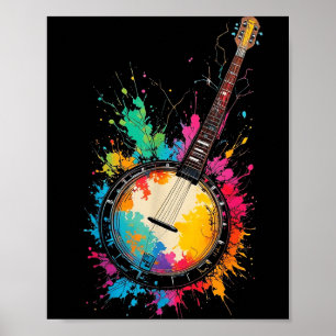 Affiche Banjo bluegrass coloré éclaboussures de couleur mu