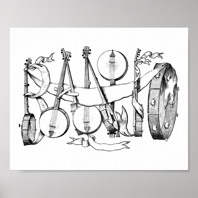 Affiche banjo épelé avec banjos illustration art (Devant)