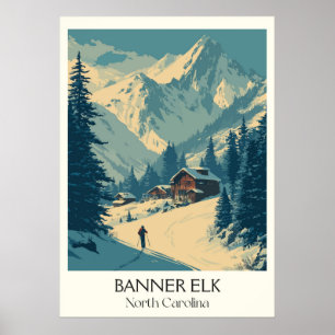 Affiche Banner Elk NC Vintage Mountain Winter Village Art