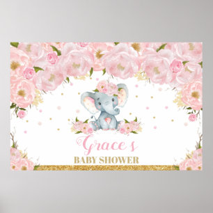 Affiche Bannière arrière-plan Baby shower floral éléphant