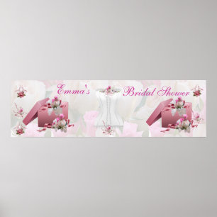 Affiche Bannière Baby Shower Blanc Rose Floral
