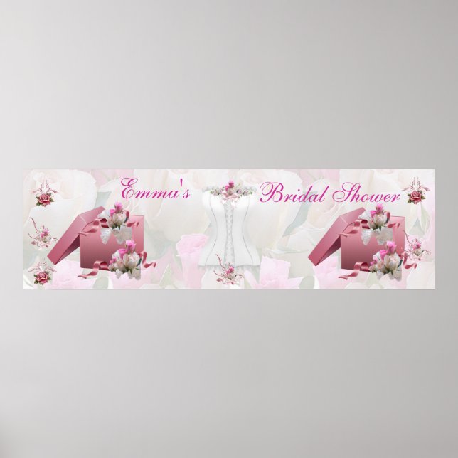 Affiche Bannière Baby Shower Blanc Rose Floral (Devant)