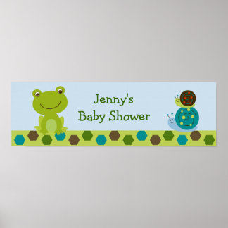 Affiche Bannière Baby shower de grenouilles à fleurs