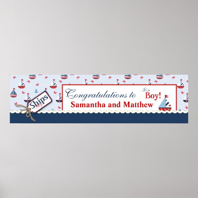 Affiche Bannière Baby shower nautique (Devant)