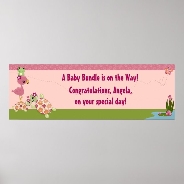 Affiche Bannière Baby shower TURTTLE Une fois sur une sort (Devant)