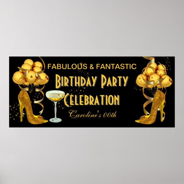 Affiche Bannière célébration d'anniversaire noir or (Devant)