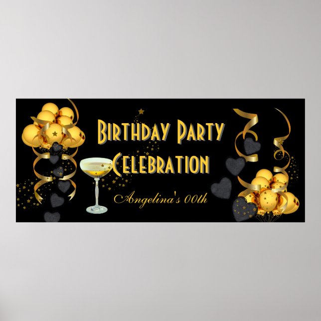 Affiche Bannière célébration d'anniversaire noir or (Devant)