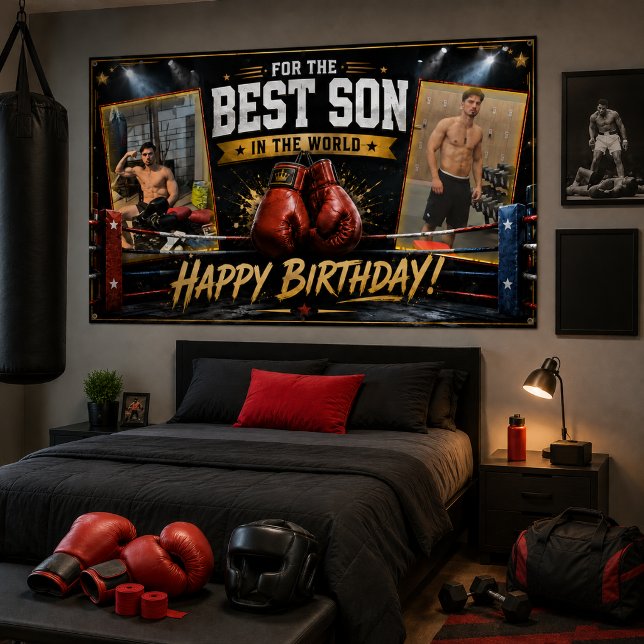 Affiche Bannière d'anniversaire de boxe pour fils Photo Co (Créateur téléchargé)
