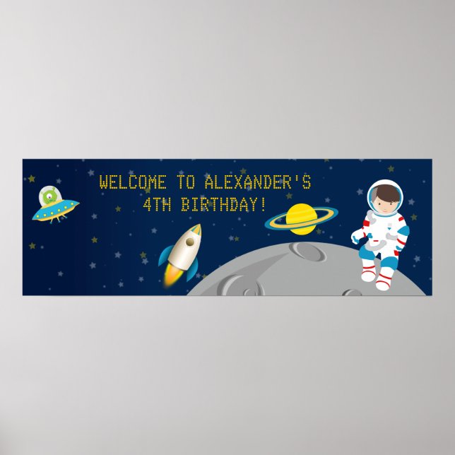 Affiche Bannière d'anniversaire de l'astronaute spatial (Devant)