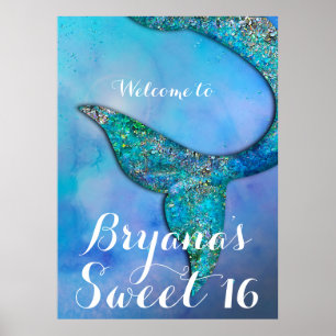 Affiche Bannière d'anniversaire de queue de sirène scintil