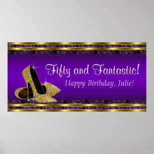 Affiche Bannière d'anniversaire talon haut Or Violet