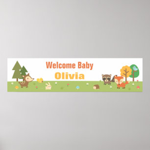 Affiche Bannière de Baby shower à thème animal de bois mig