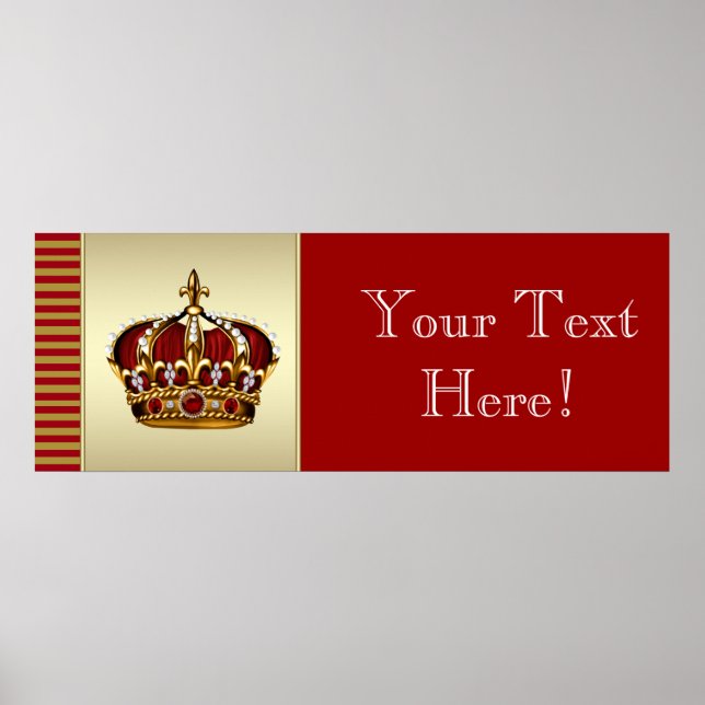 Affiche Bannière de Baby Shower Couronne Prince Rouge et O (Devant)