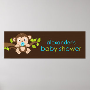 Affiche Bannière de Baby shower de petit singe mignonne
