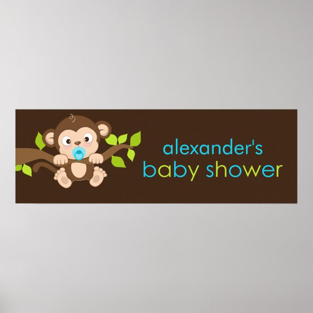 Affiche Bannière de Baby shower de petit singe mignonne (Devant)