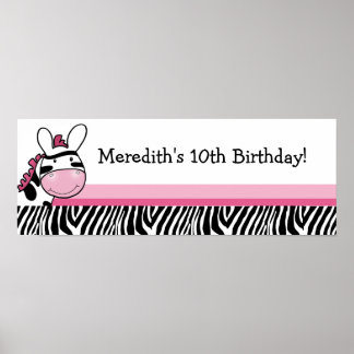 Affiche Bannière de Baby shower personnalisé Pink Zebra Di