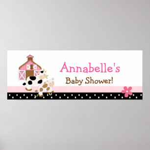 Affiche Bannière de Baby shower rose bébé moo vache