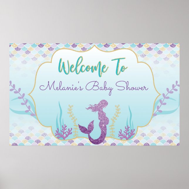 Affiche Bannière de Bienvenue pour Baby Shower Sirène (Devant)