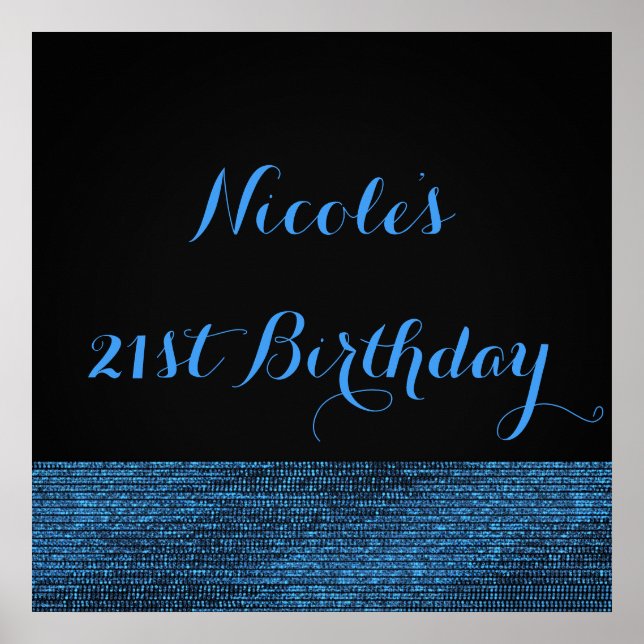 Affiche Bannière de fête à paillettes moderne bleu et noir (Devant)