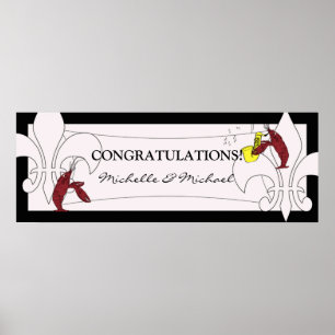 Affiche Bannière de fête Crevette Fleur de Lis Noir Blanc