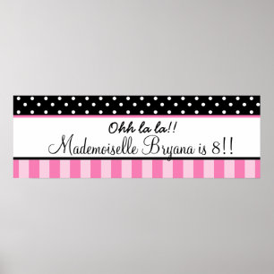 Affiche Bannière de fête d'anniversaire à pois rose et noi