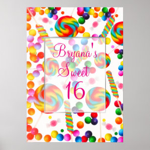 Affiche Bannière de fête d'anniversaire Candyland Bonbons 