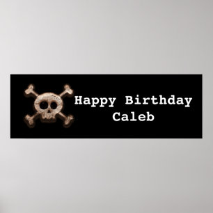 Affiche Bannière de fête d'anniversaire Crâne & Os en détr