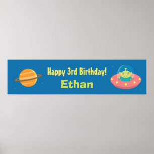 Affiche Bannière de fête d'anniversaire d'Alien Mignon Esp