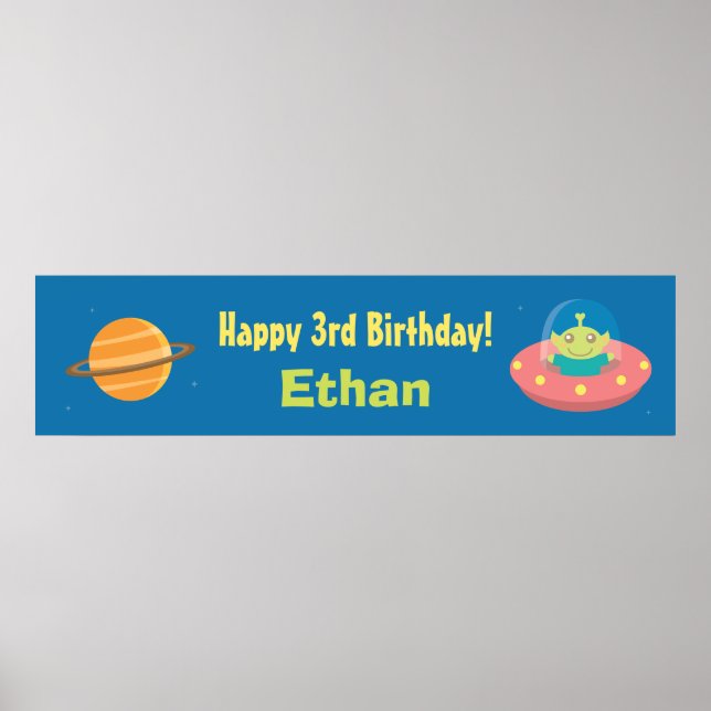 Affiche Bannière de fête d'anniversaire d'Alien Mignon Esp (Devant)