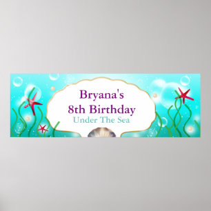 Affiche Bannière de fête d'anniversaire de plage sous la m