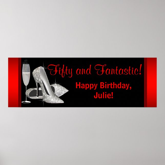 Affiche Bannière de fête d'anniversaire Escarpins à paille (Devant)