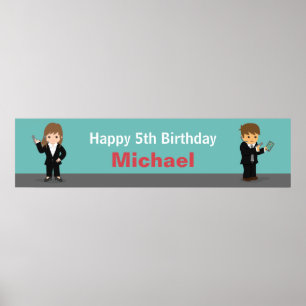 Affiche Bannière de fête d'anniversaire pour enfants agent