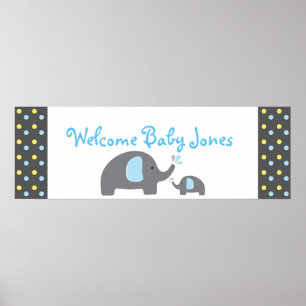 Affiche Bannière de fête de Baby Shower aux 2 éléphants av