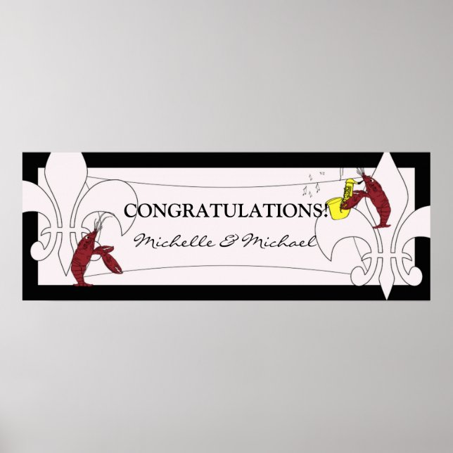 Affiche Bannière de fête écrevisses Fleur de Lis noir blan (Devant)