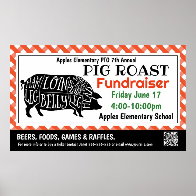 Affiche Bannière de la collecte de fonds PIG ROAST PTO PTA (Devant)