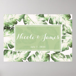 Affiche Bannière de mariage élégante blanche verte feuille