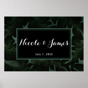 Affiche Bannière de Mariage Feuille Green & Black Chic Tro