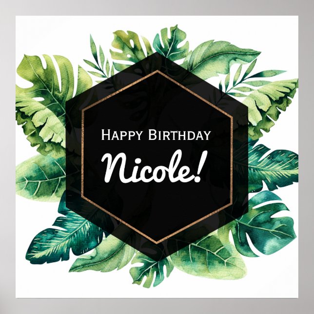 Affiche Bannière de mariage noire avec feuilles tropicales (Devant)