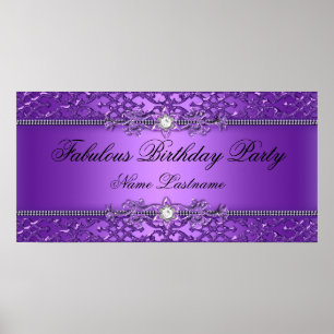 Affiche Bannière de naissance élégante en damas violet emb