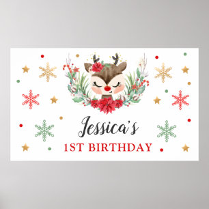 Affiche Bannière de Noël de renne 1er anniversaire Cerf d'