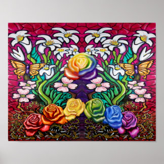 Affiche Bannière de Pâques avec Roses arc-en-ciel
