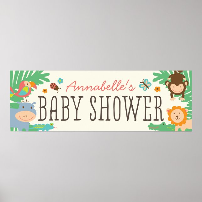 Affiche Bannière du Baby shower de la Jungle 12x36 (Devant)