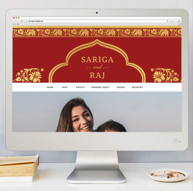 Affiche Bannière du site Web mariage Téléchargement du fic (indian wedding web site banner, hindu wedding web site design, elephant lotus flower gold and red)
