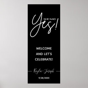 Affiche Bannière Elle a dit Oui noir Panneau de bienvenue