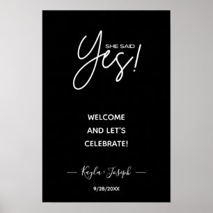 Affiche Bannière Elle a dit Oui noir Panneau de bienvenue 