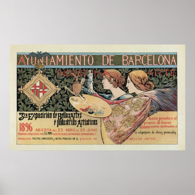 Affiche Bannière horizontale Art nouveau vintage Barcelone (Devant)